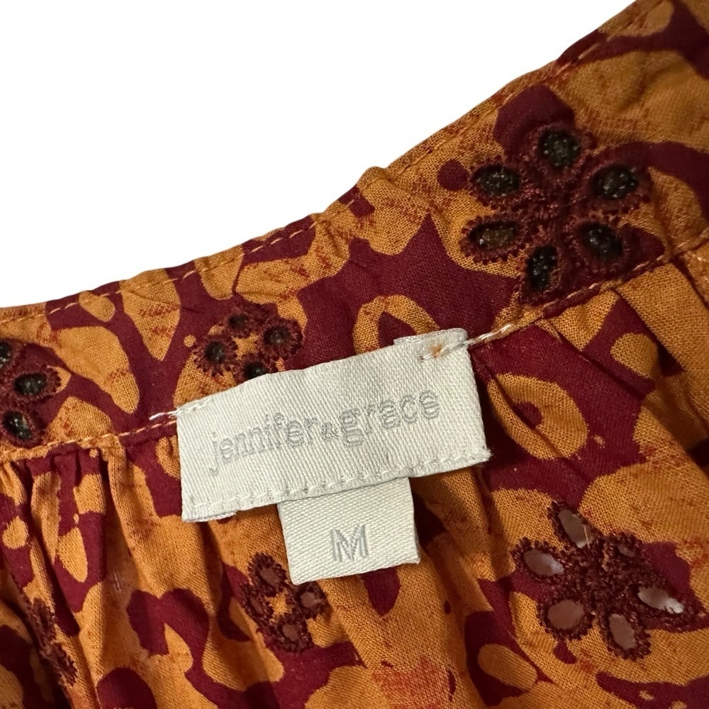 Jennifer & Grace Womens Eyelet Flutter Sleeve Split Neck Blouse Sz Medium Orange - Picture 7 of 7